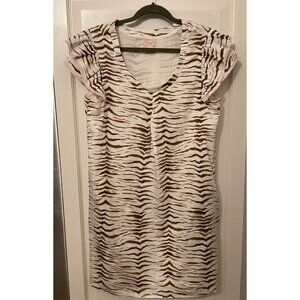 Persifor Women's L Clare Flutter Sleeve White/Brown Animal Print Dress Boutique